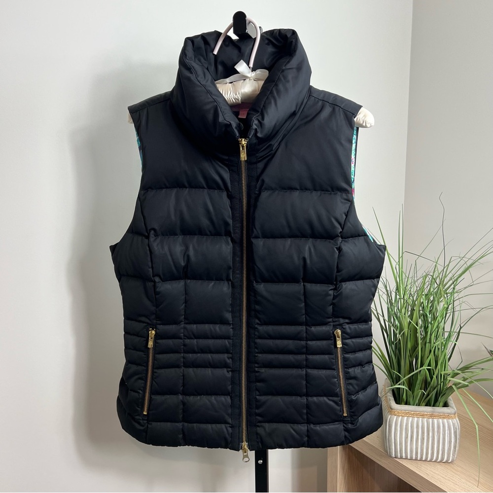 Lilly Pulitzer Black Quilted Down Insulated Sleeveless Puffer Vest L